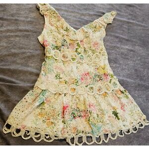 Just Me Floral Eyelet Mini Dress Womens SZ M Party,Easter,Holiday Casual,Event